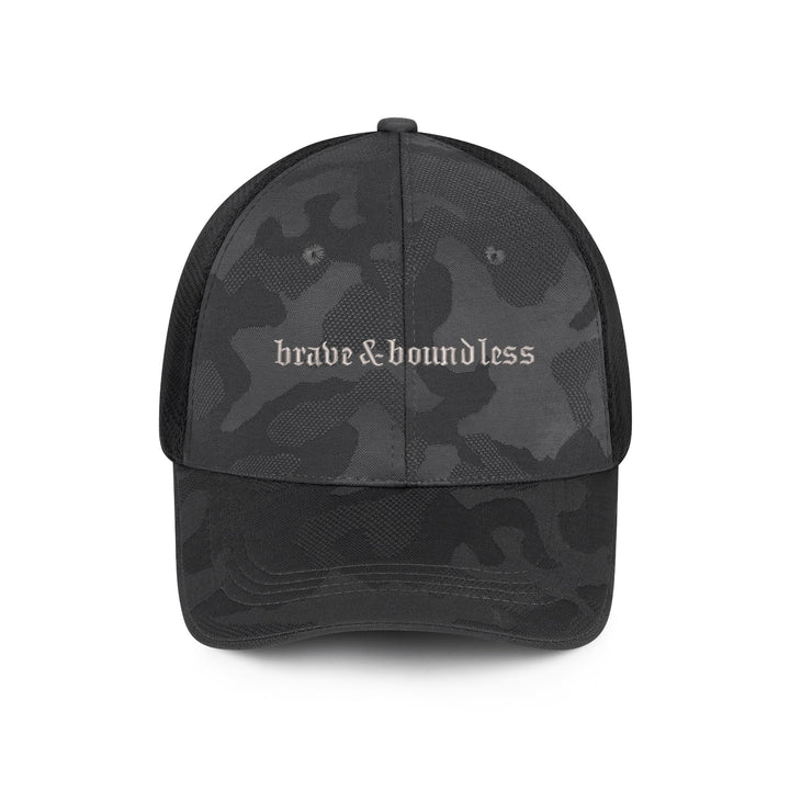 Blackletter Mesh Camo Trucker Hat